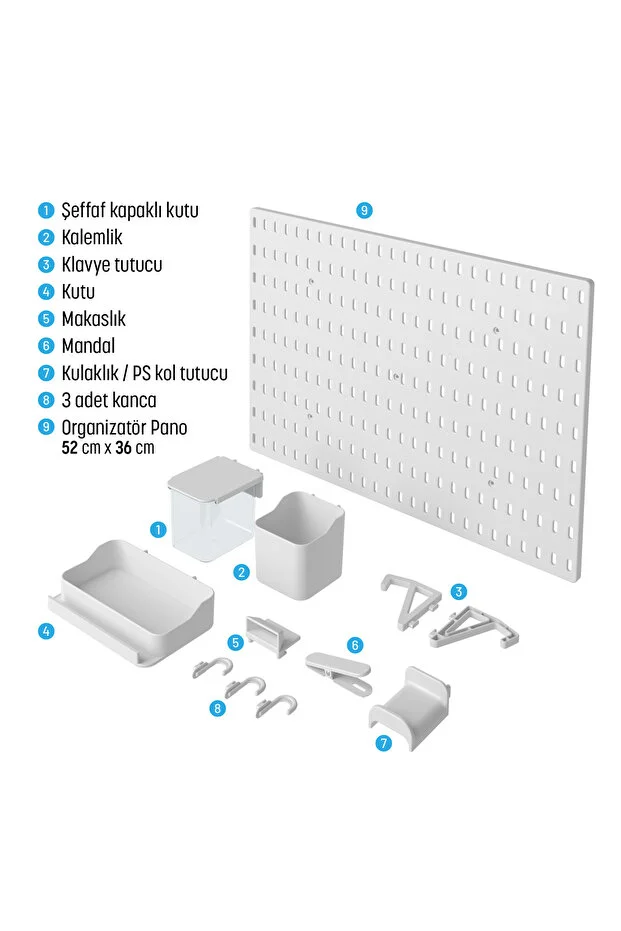 ÇOK AMAÇLI PANO ORGANİZATÖR SET 3 (52X36 cm) YAPIŞKANLI - BEYAZ